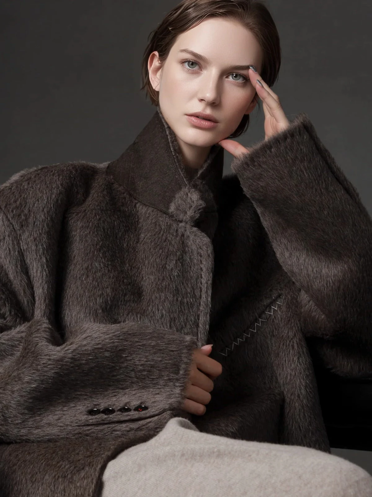 Luxury Suri Baby Alpaca Wool Coat for Women – Tailored Blazer Collar Winter Jacket, Elegant Wool & Fur-Blend Outerwear - Image 4