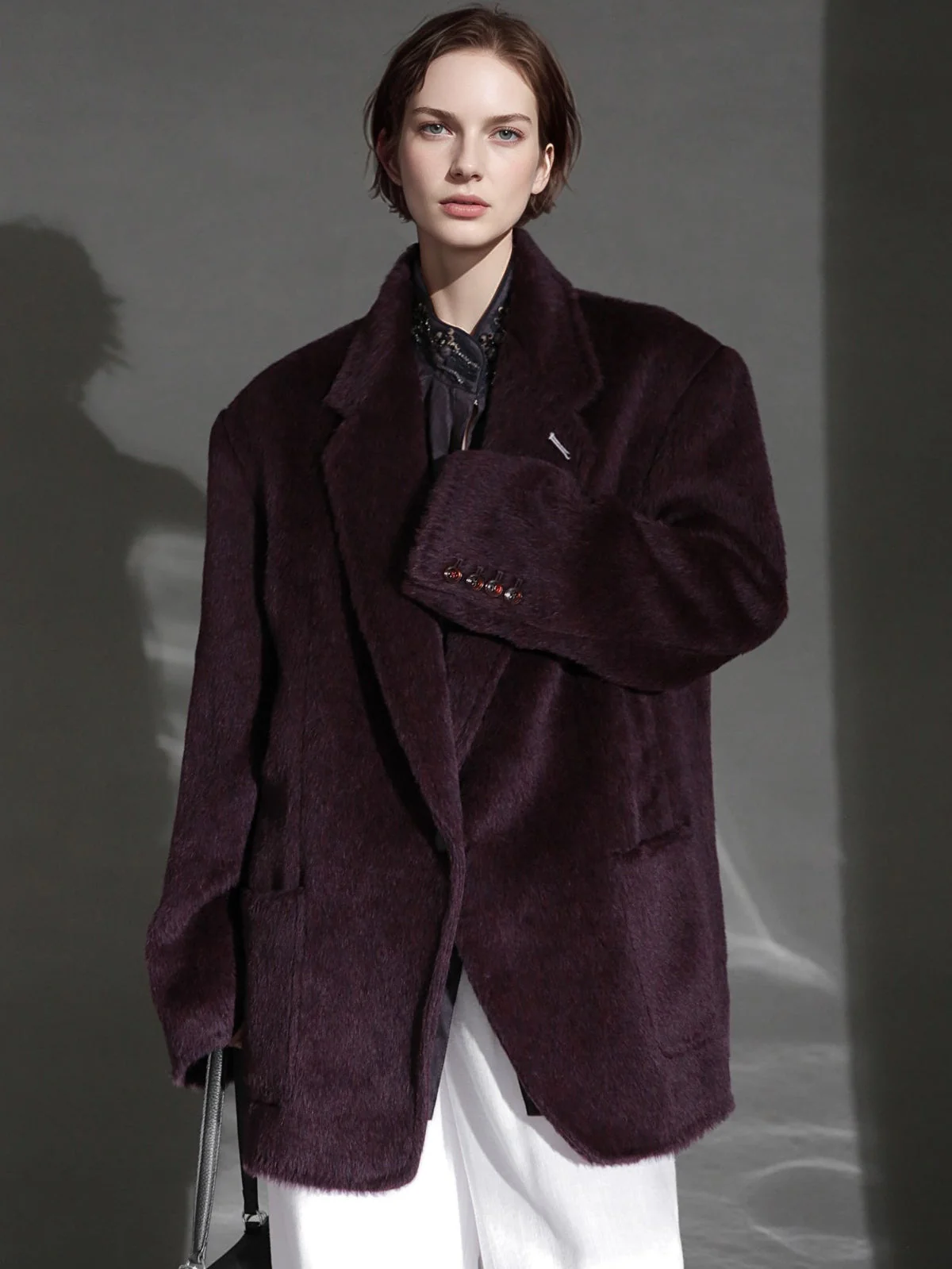 Luxury Suri Baby Alpaca Wool Coat for Women – Tailored Blazer Collar Winter Jacket, Elegant Wool & Fur-Blend Outerwear - Image 6