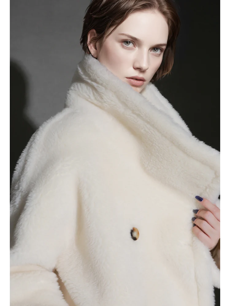 Luxury Teddy Wool Coat for Women – Double-Faced Wool Overcoat with Oversized Lapel, Warm Fuzzy Winter Jacket - Image 5