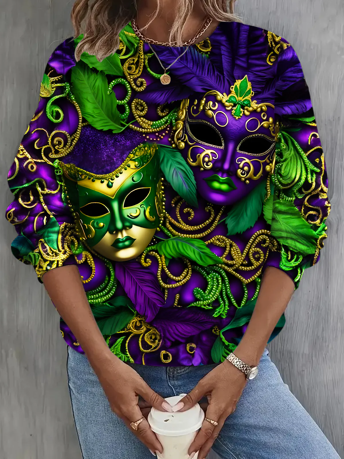 Mardi Gras Beautiful Venetian Masks Long Sleeve Casual Top