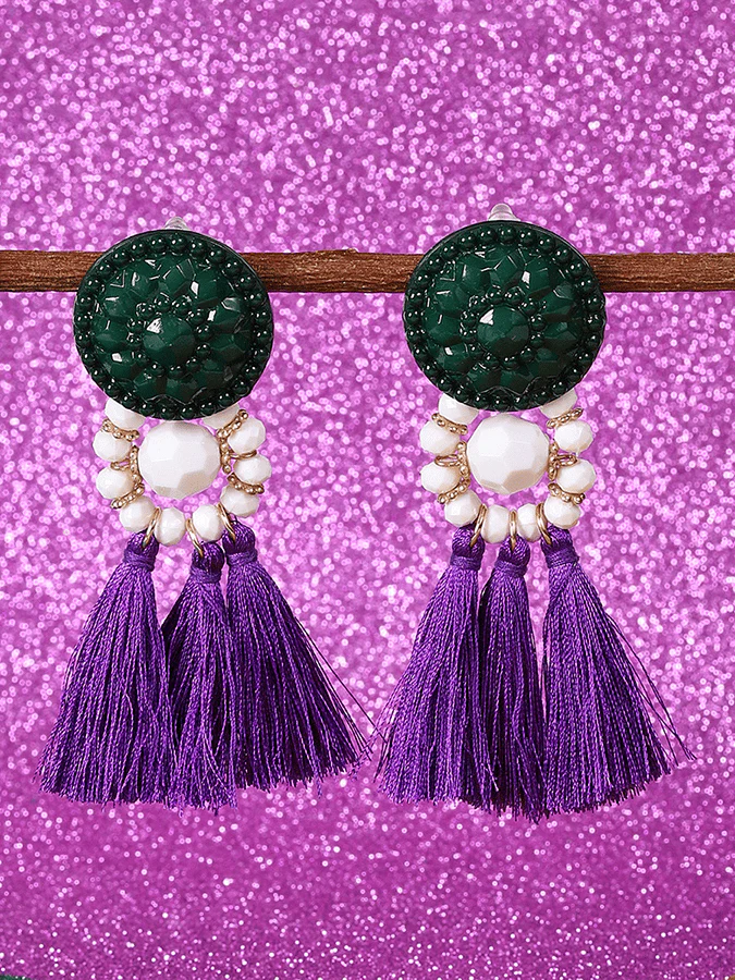 Mardi Gras Carnival Acrylic Handmade Beaded Tassels Earrings