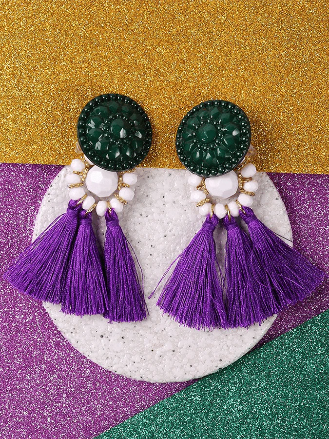 Mardi Gras Carnival Acrylic Handmade Beaded Tassels Earrings - Image 2