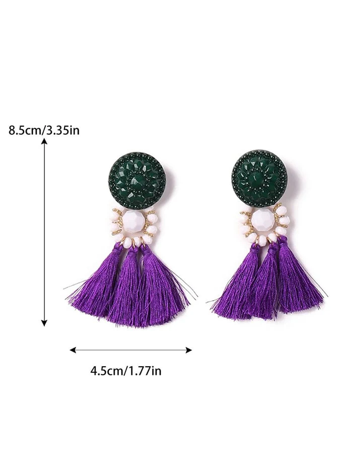 Mardi Gras Carnival Acrylic Handmade Beaded Tassels Earrings - Image 3