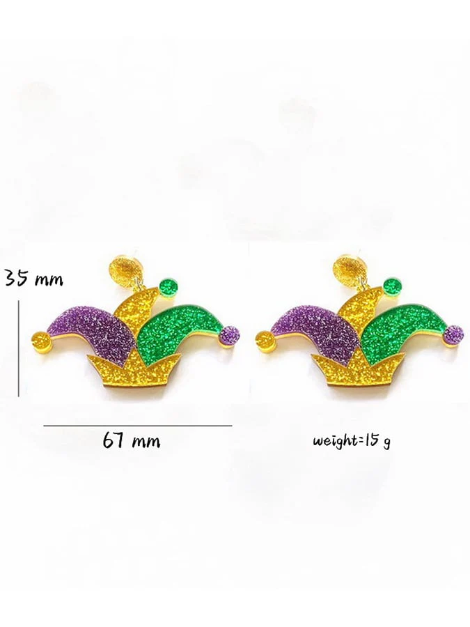 Mardi Gras Carnival Party Lobster Clown Hat Mouth Feather Mask Earrings - Image 2