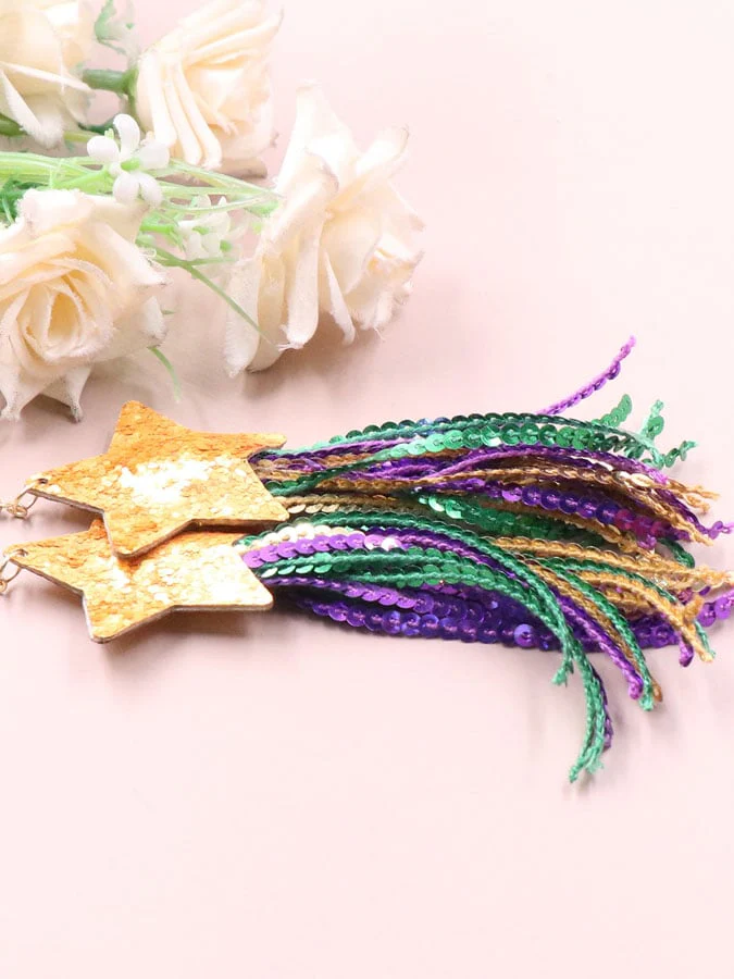 Mardi Gras Colorful Tassel Earrings - Image 2