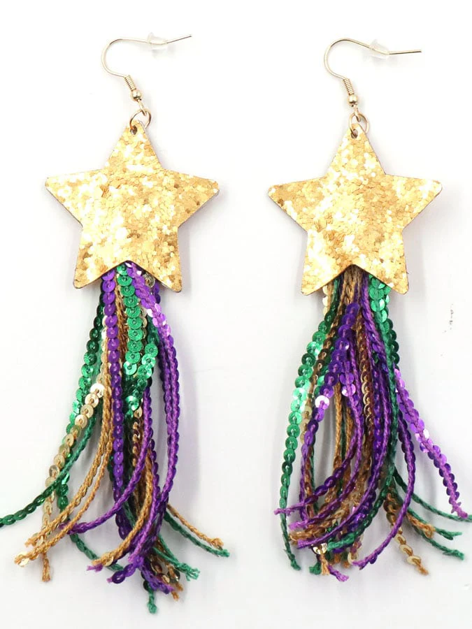Mardi Gras Colorful Tassel Earrings - Image 3