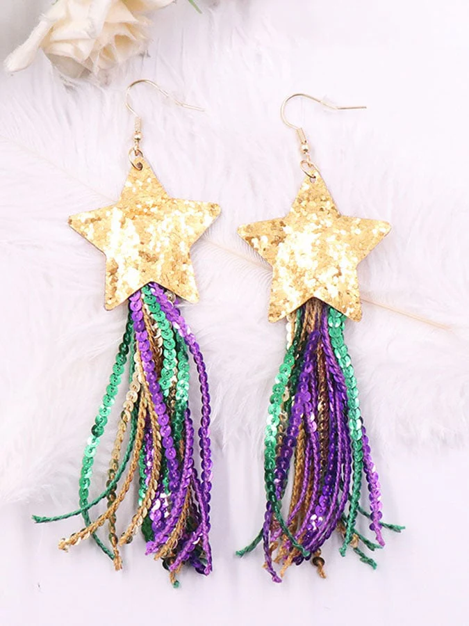 Mardi Gras Colorful Tassel Earrings - Image 4