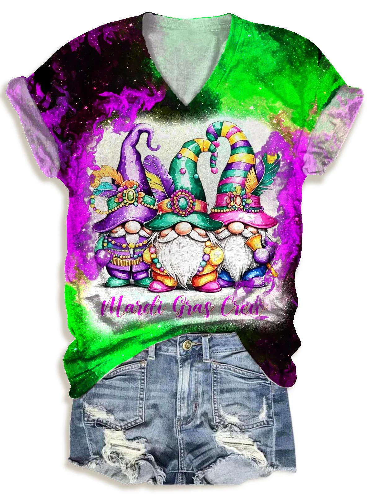 Mardi Gras Dwarf Printed V-neck T-Shirt