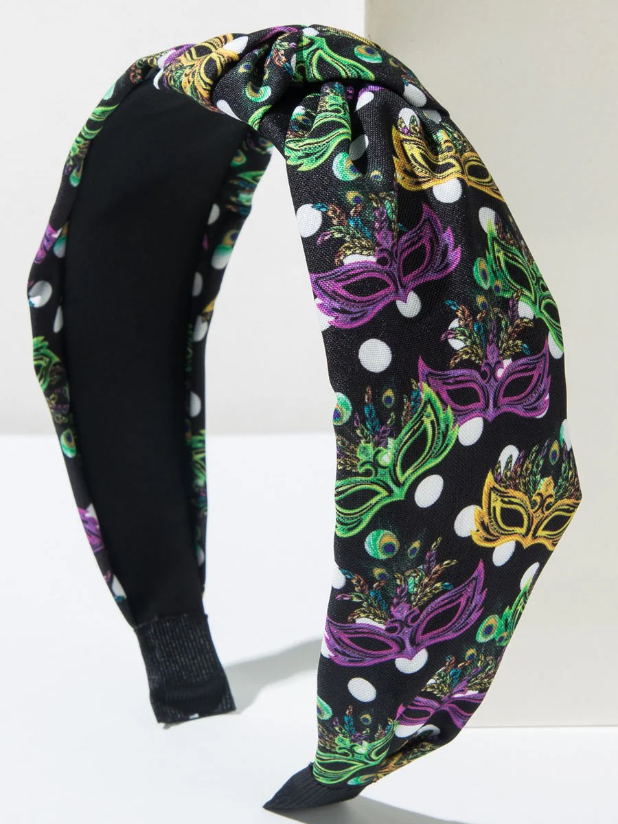 Mardi Gras Fabric Knotted Glasses Polka Dot Print Headband
