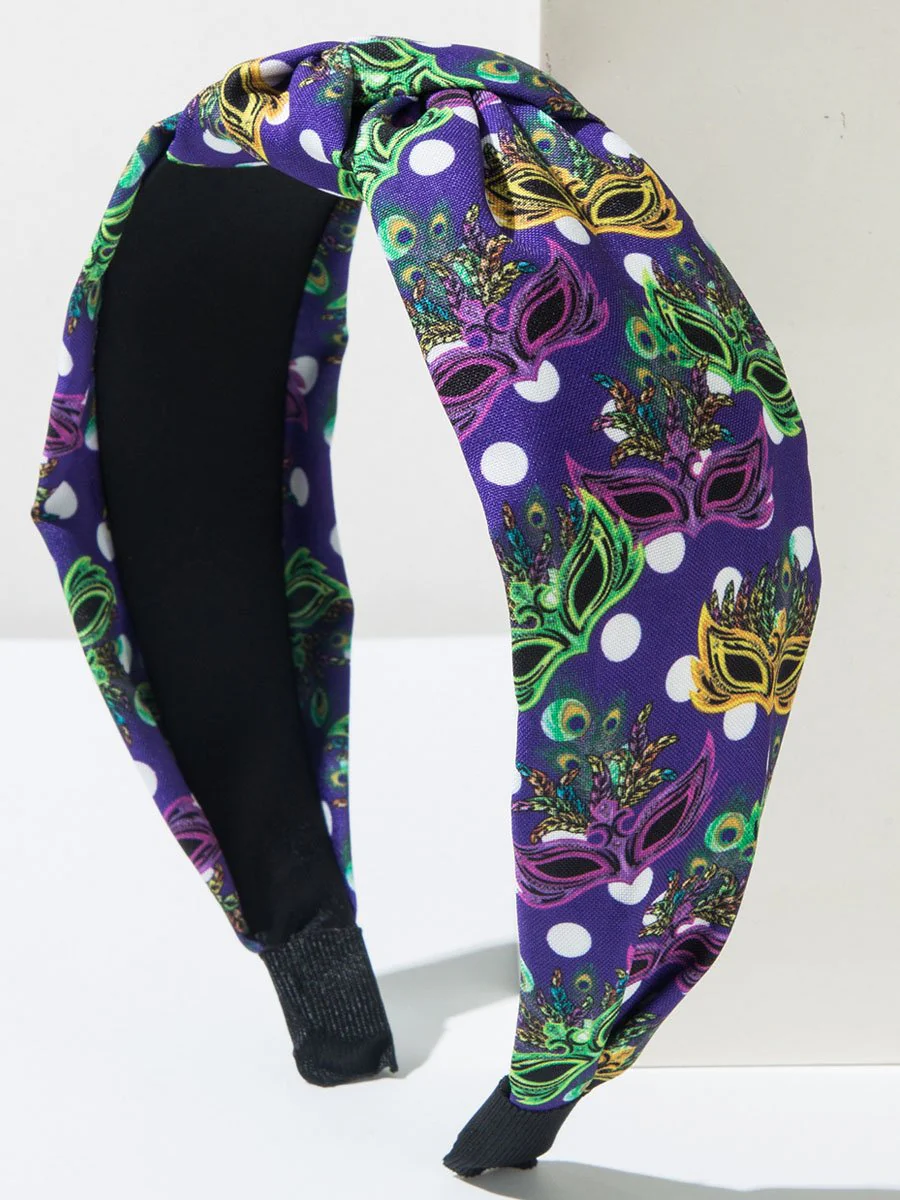 Mardi Gras Fabric Knotted Glasses Polka Dot Print Headband - Image 2
