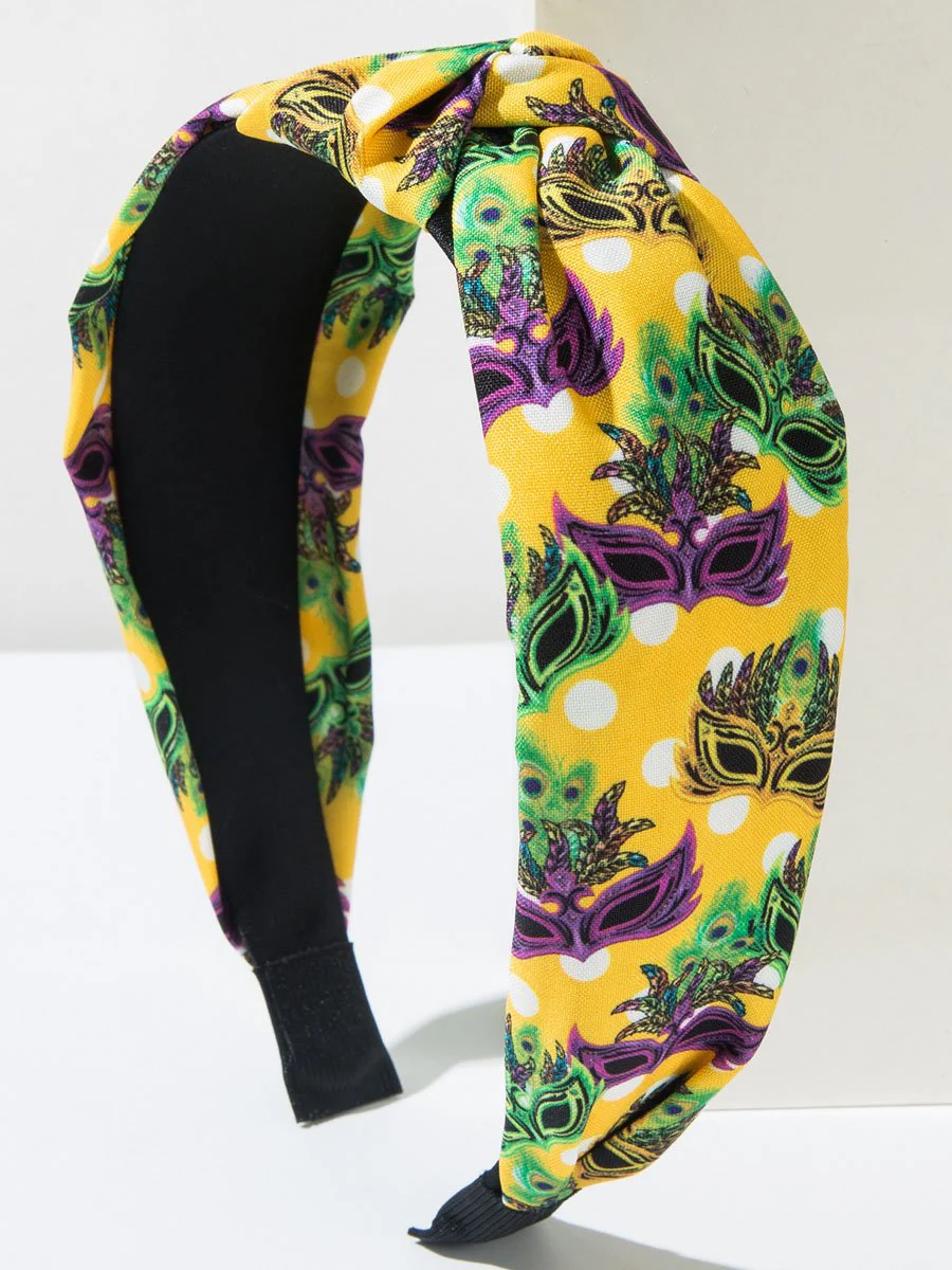 Mardi Gras Fabric Knotted Glasses Polka Dot Print Headband - Image 3