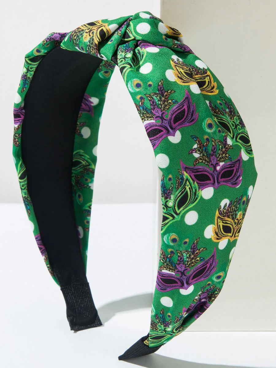 Mardi Gras Fabric Knotted Glasses Polka Dot Print Headband - Image 4