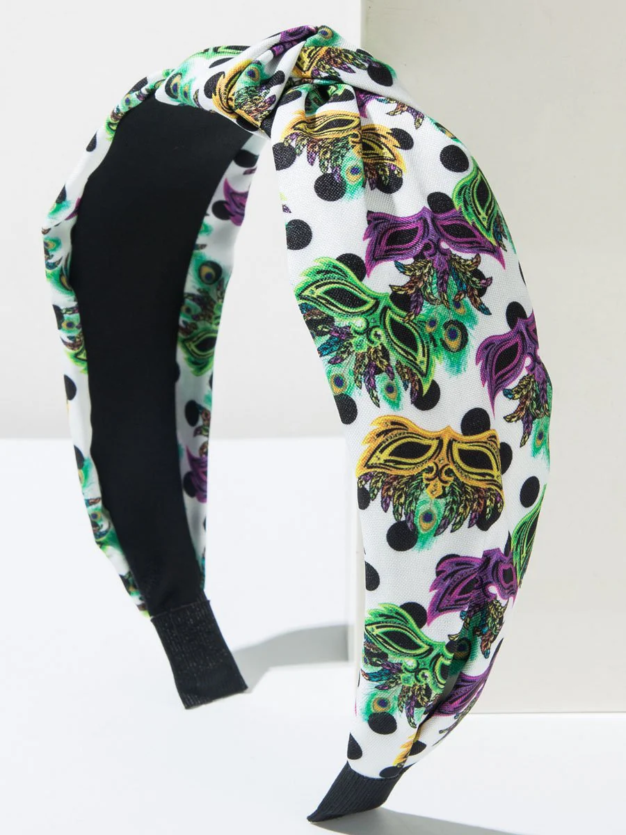 Mardi Gras Fabric Knotted Glasses Polka Dot Print Headband - Image 5