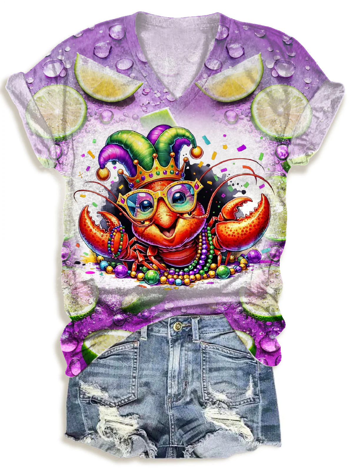 Mardi Gras Fun Lobster V-neck T-Shirt