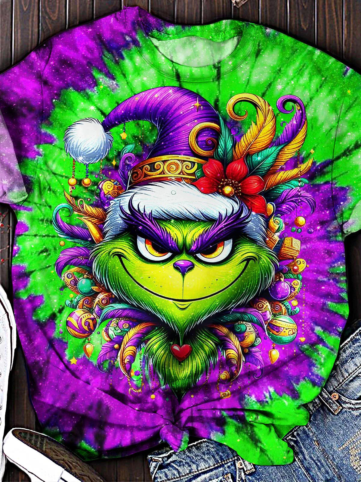 Mardi Gras Grinch Crew Neck T-shirt