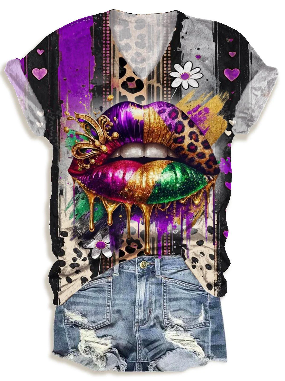 Mardi Gras Lips V-neck T-Shirt