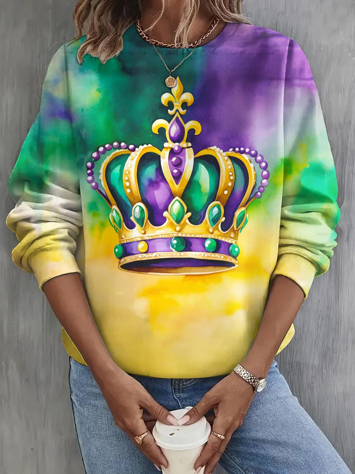 Mardi Gras Long Sleeve Casual Top