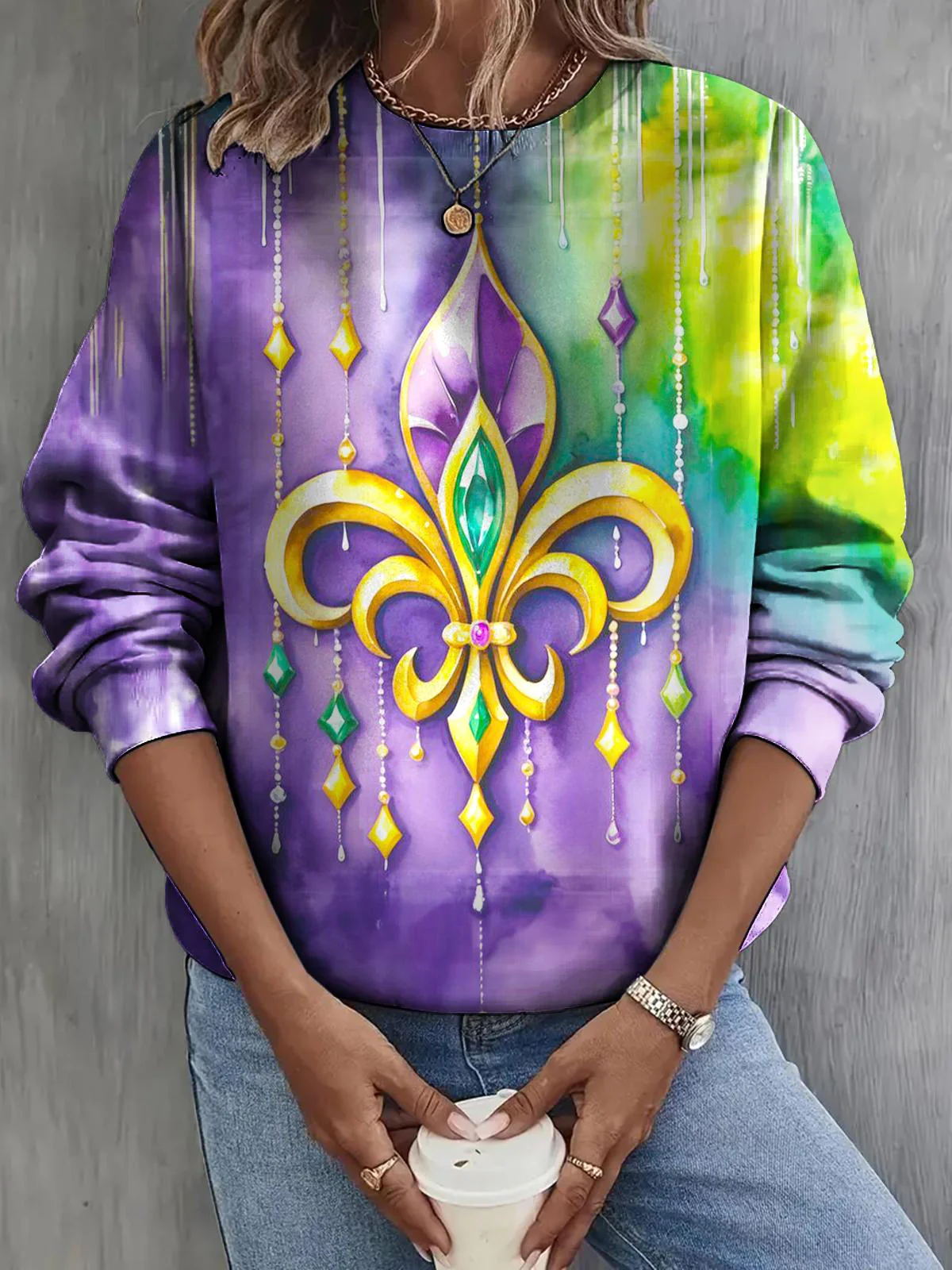 Mardi Gras Long Sleeve Casual Top