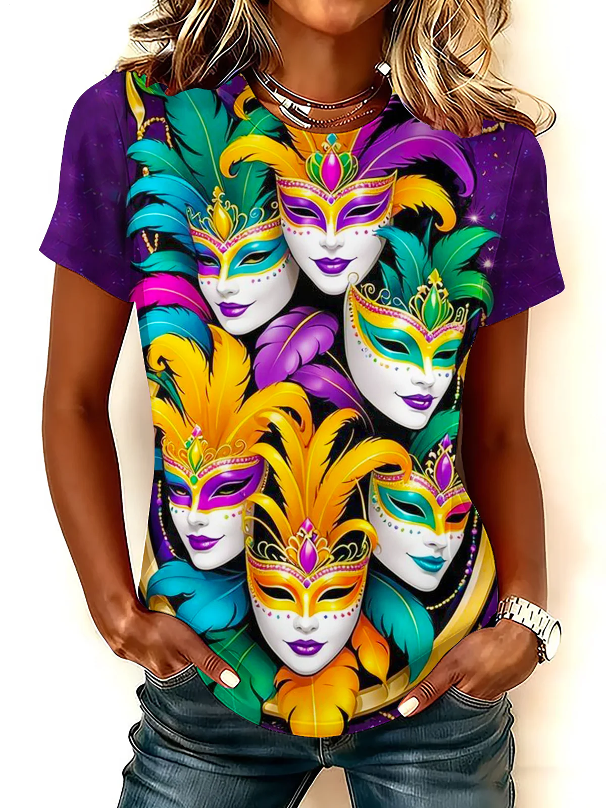 Mardi Gras Masks Crew Neck T-shirt