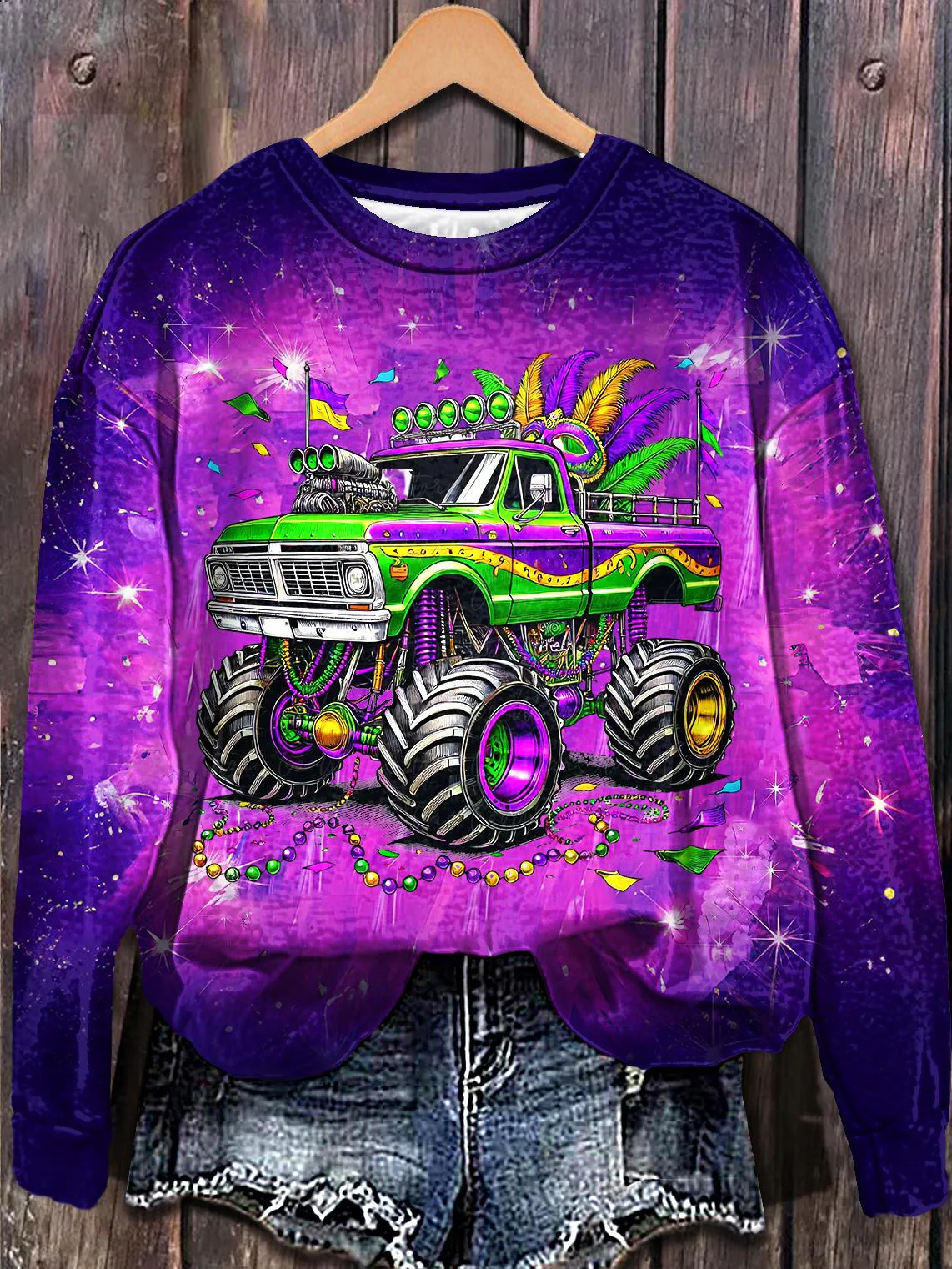 Mardi Gras Printed Long Sleeve Casual Top