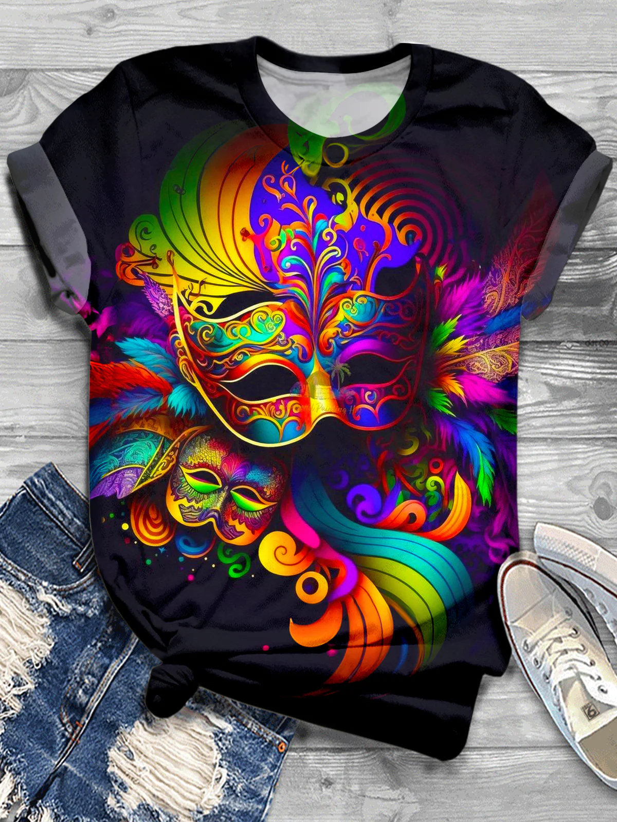 Mardi Gras Prints Crew Neck T-Shirt