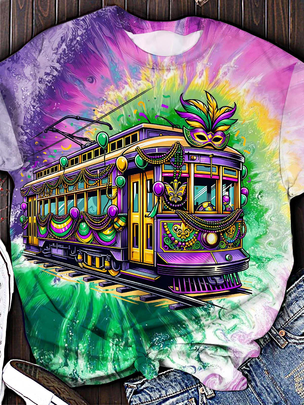 Mardi Gras Train Crew Neck T-shirt
