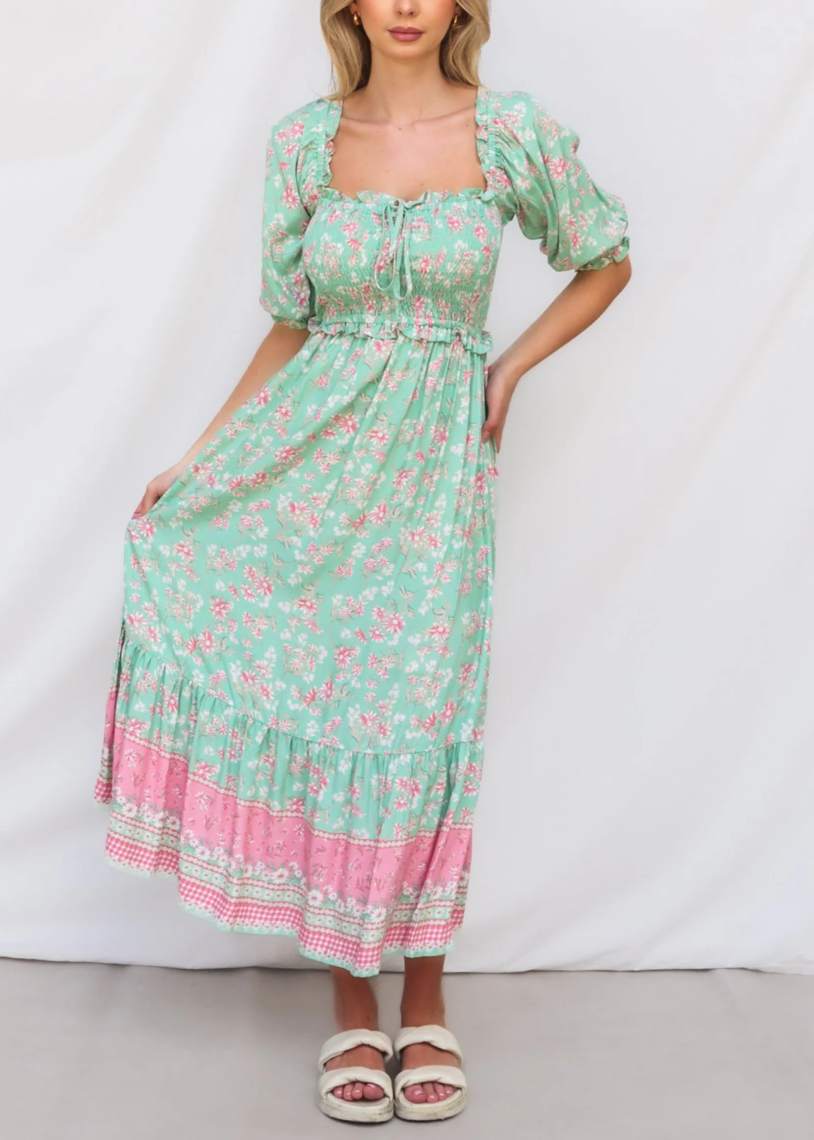 Marnie Midi Dress - Mint Floral