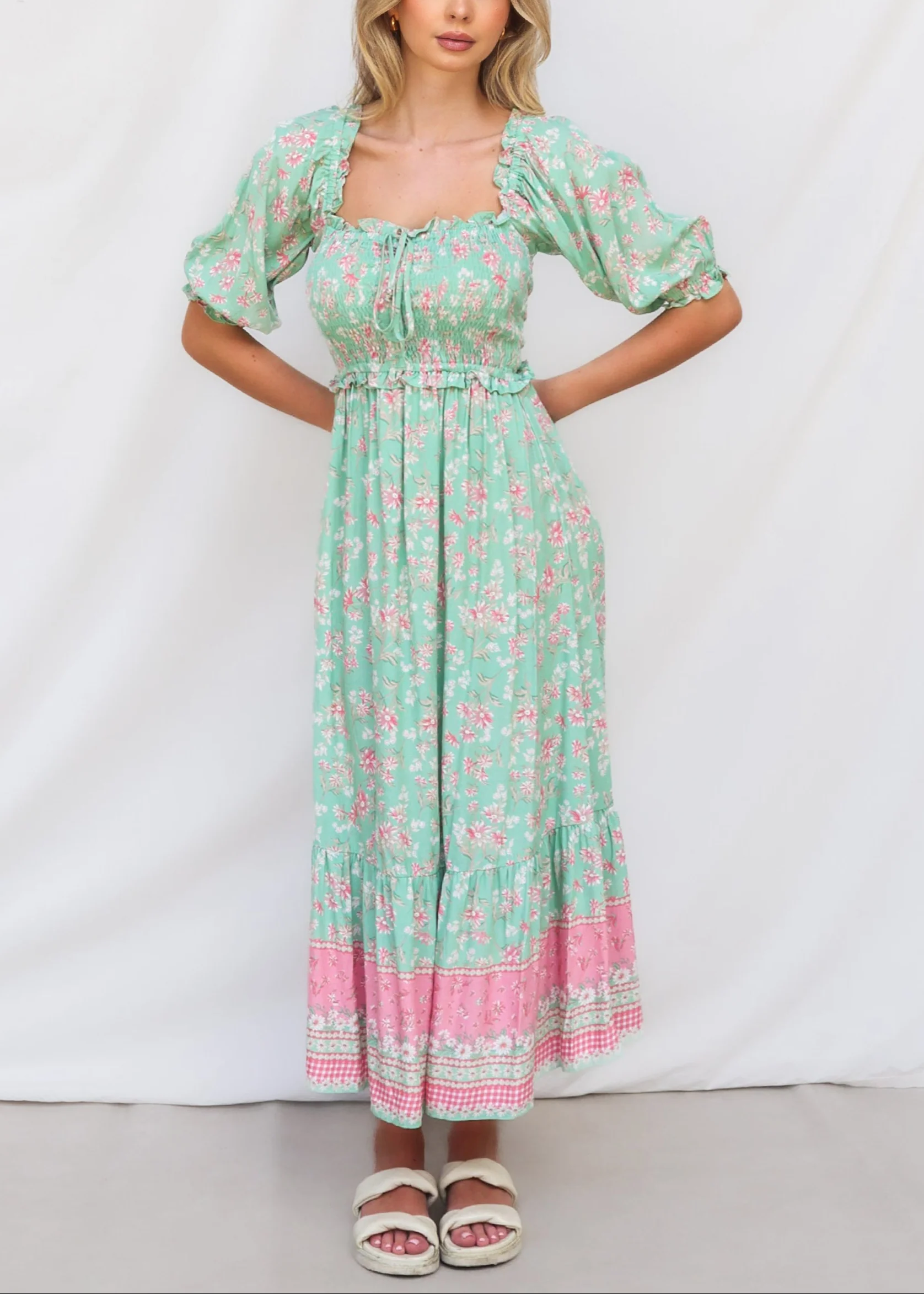Marnie Midi Dress - Mint Floral - Image 2