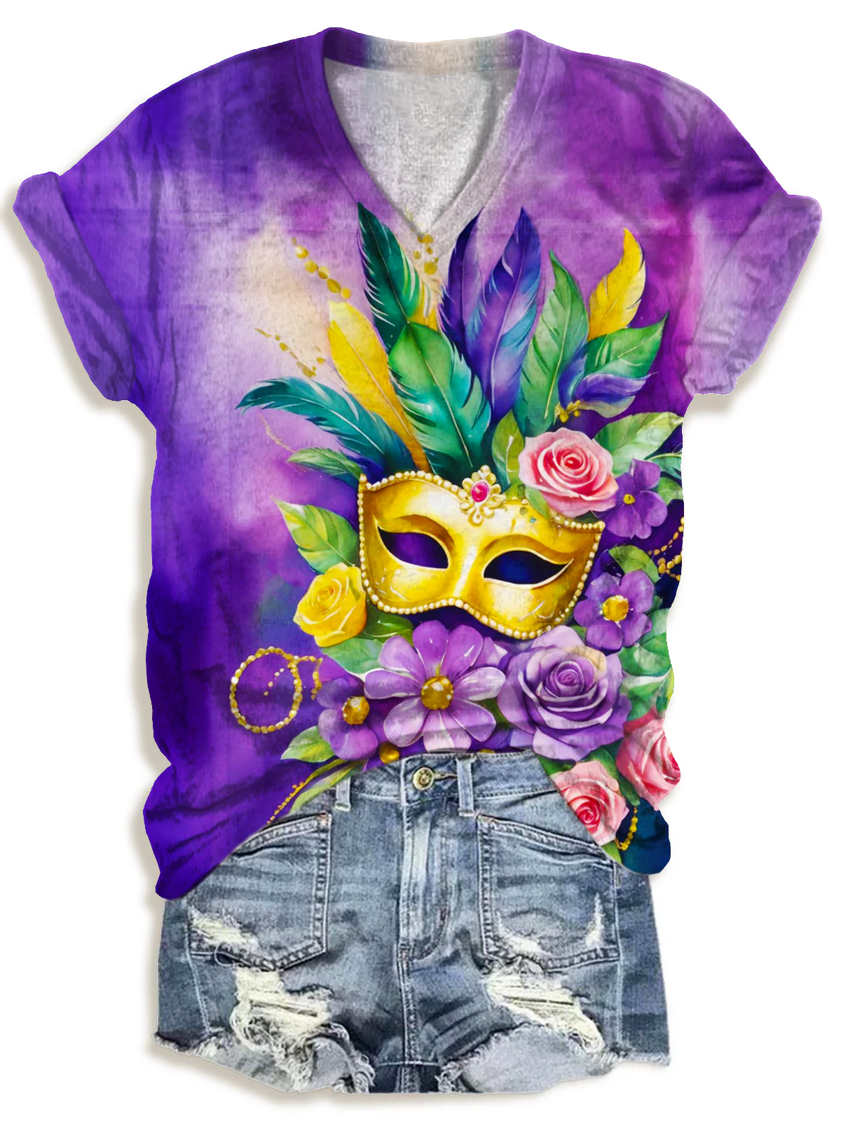 Mask Mardi Gras V-neck T-Shirt