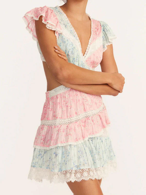 Matching color floral mini dress - Image 3