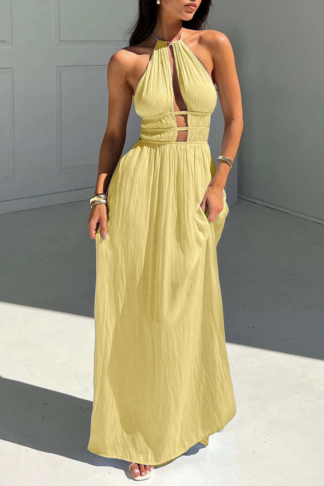 Halter Neck Cut Out Sleeveless Maxi Dress - Image 4