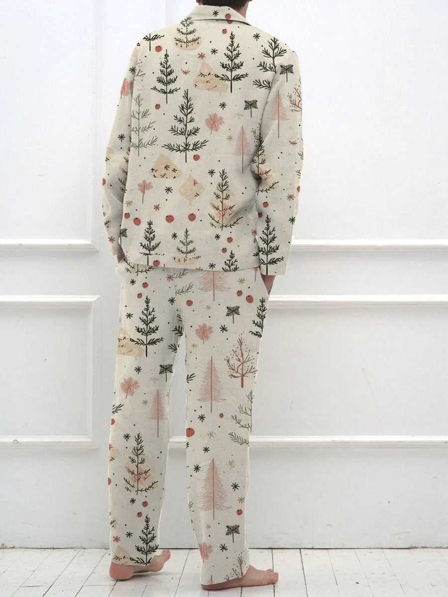 Men's Christmas Hand-Painted Christmas Tree Pattern Long Sleeve Pants Suit - Image 2