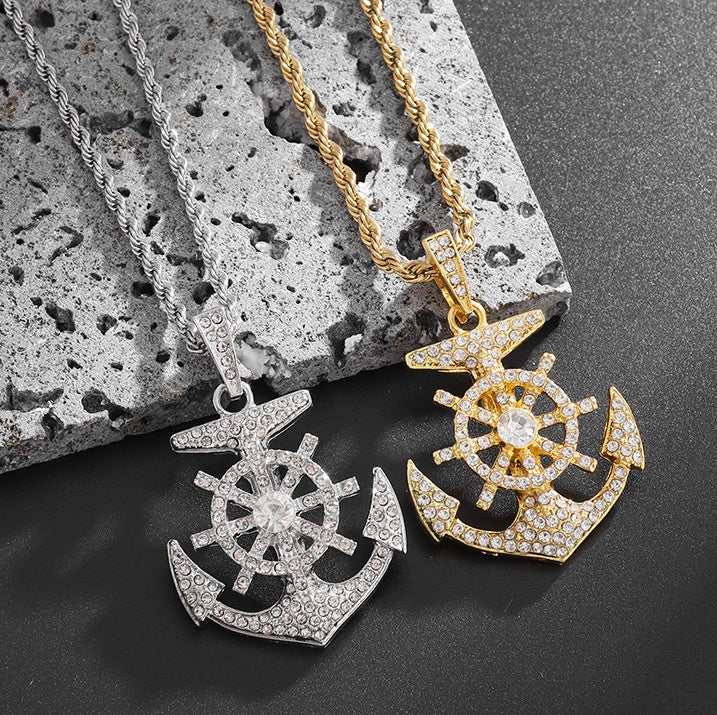 Men's Hip Hop Zircon Anchor Pendant Necklace - Image 2