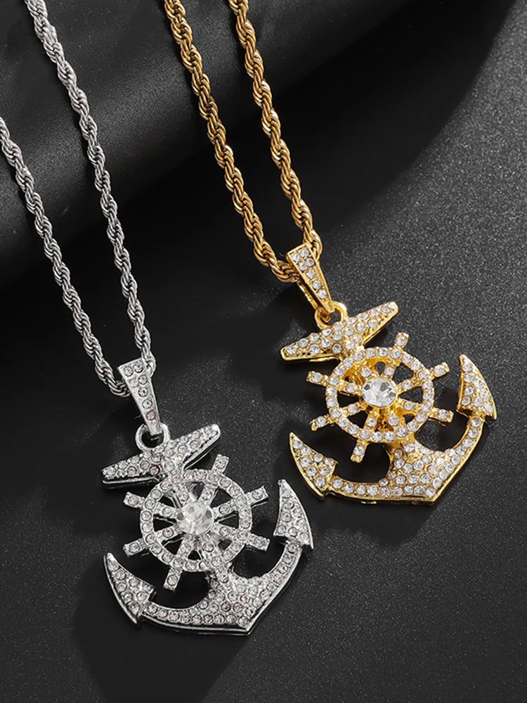 Men's Hip Hop Zircon Anchor Pendant Necklace - Image 6