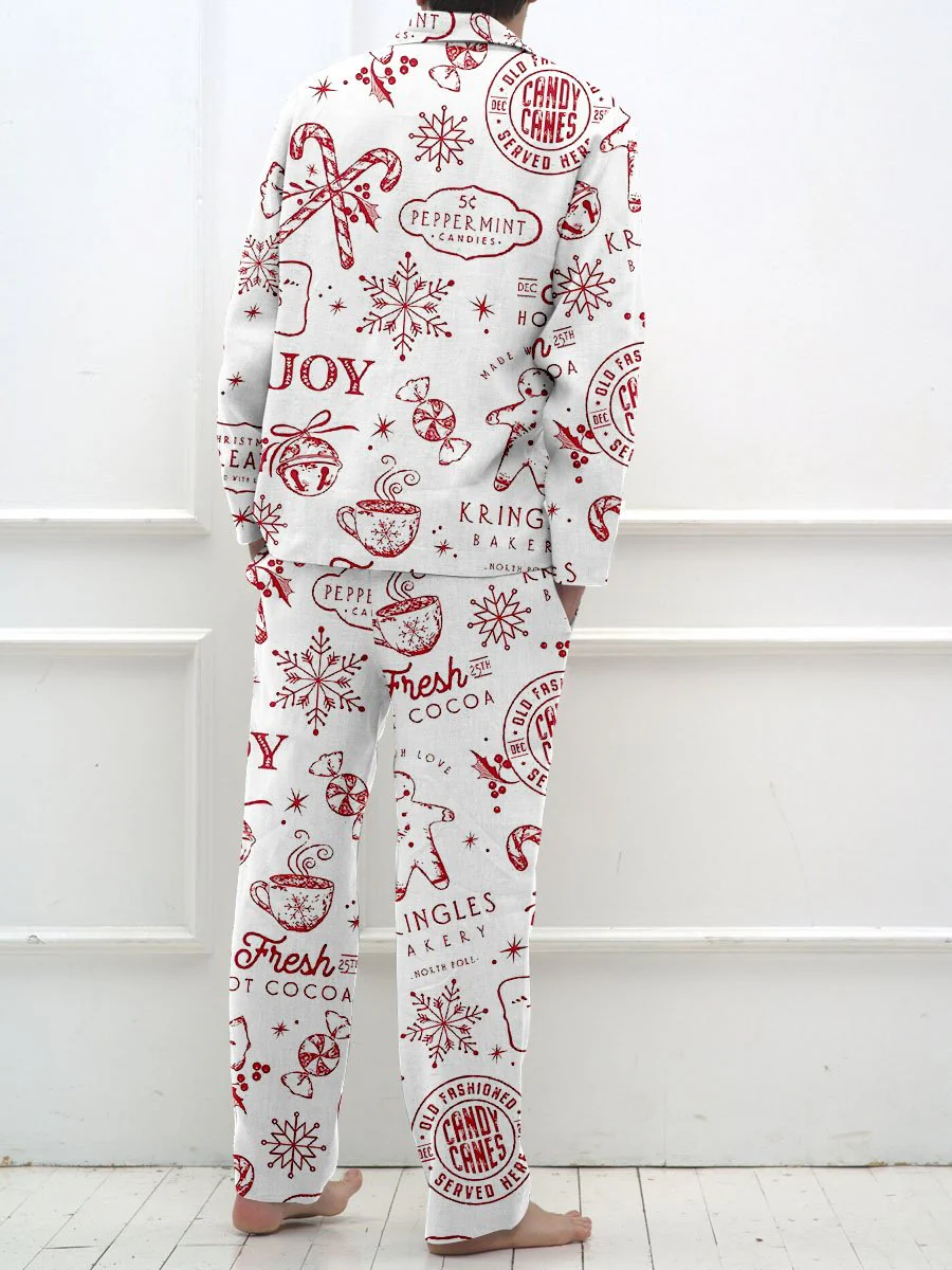 Men's Retro Christmas Print Long Sleeve Pants Pajama Set - Image 2