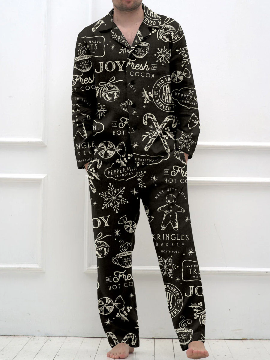 Men's Retro Christmas Print Long Sleeve Pants Pajama Set - Image 3