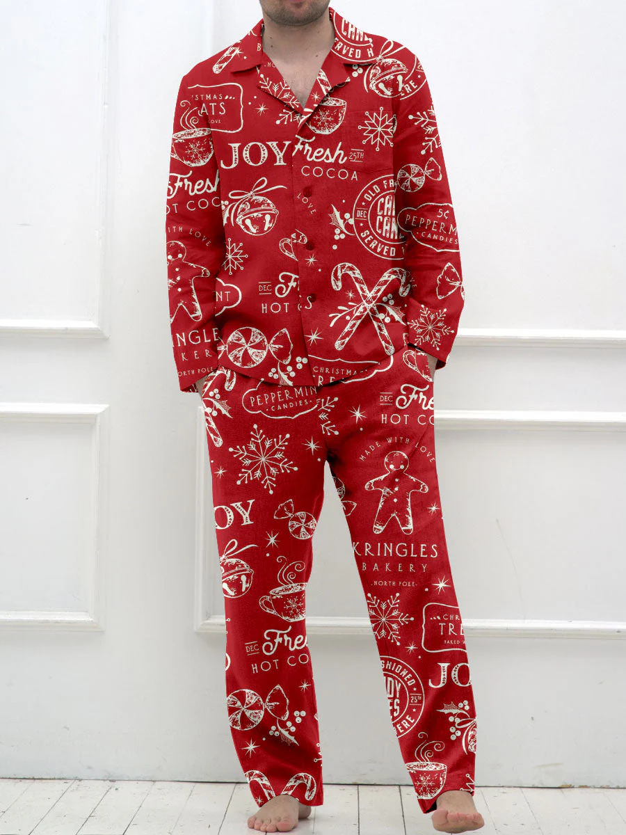 Men's Retro Christmas Print Long Sleeve Pants Pajama Set - Image 4