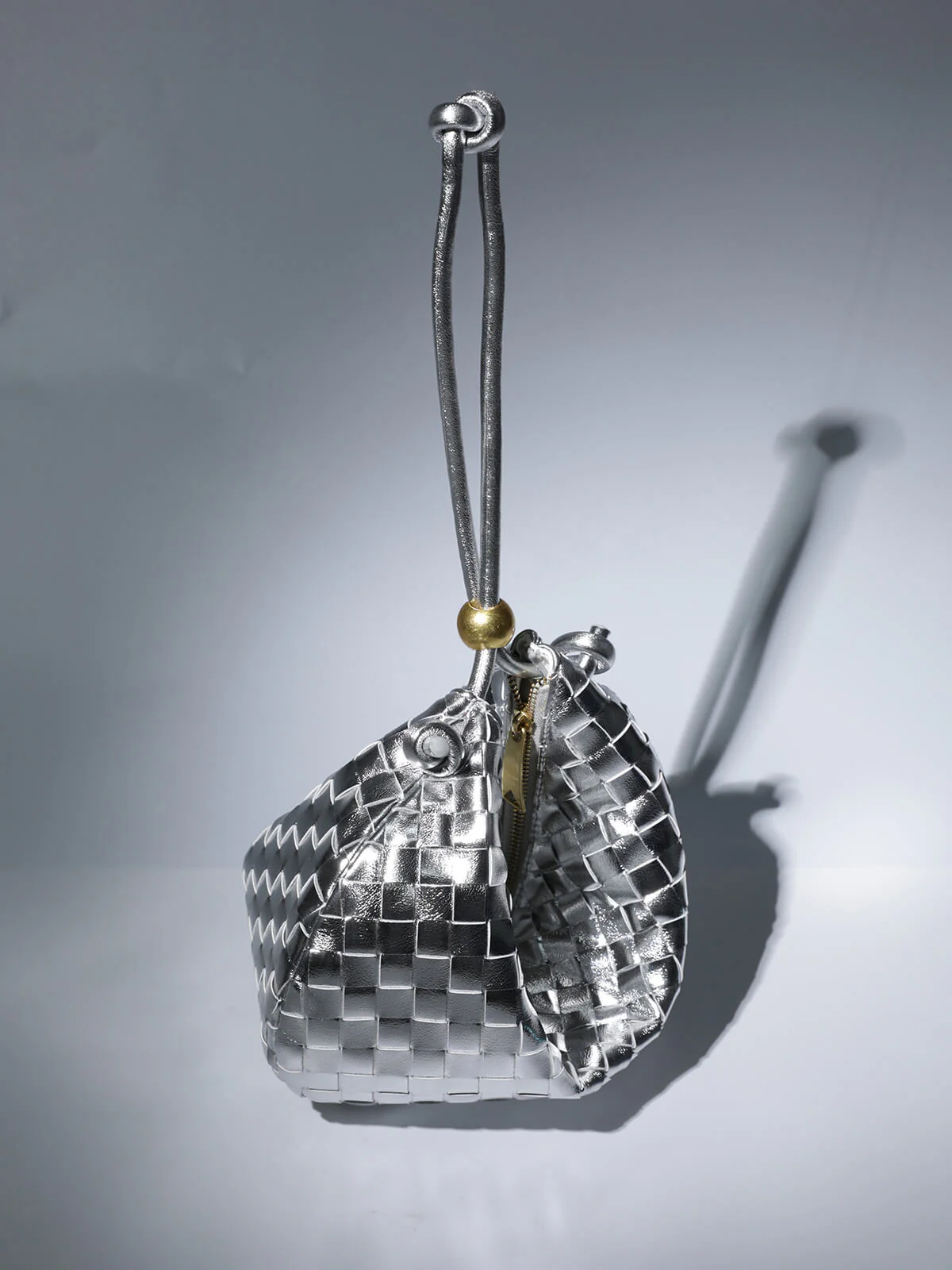 Midge Woven Drawstring Bag In Silver - Image 3