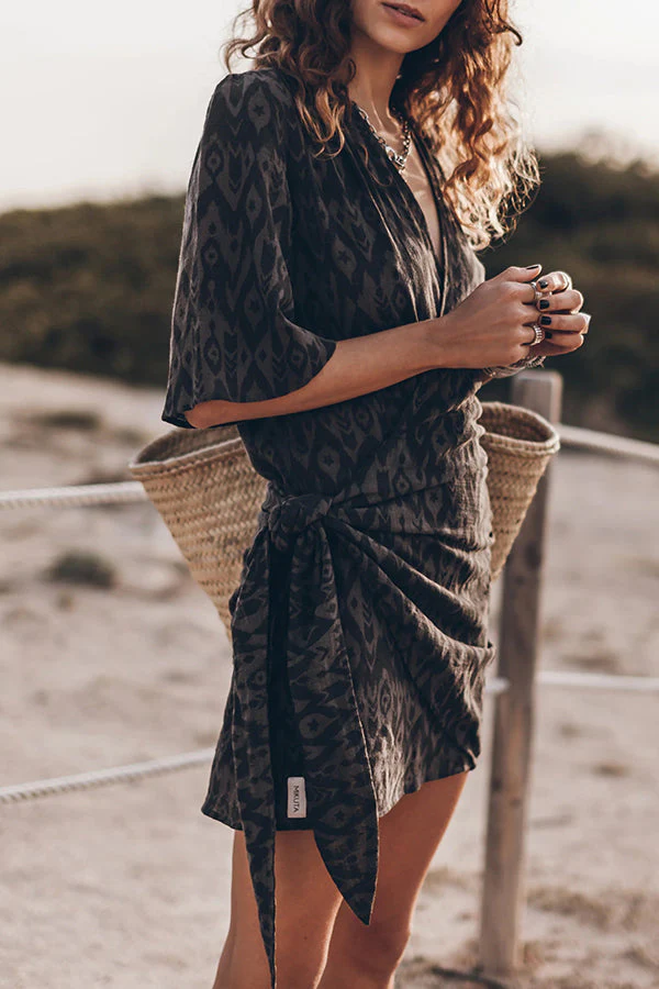 The Printed Black Wrap Dress - Image 5