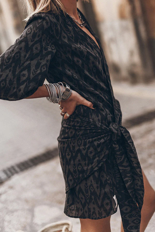 The Printed Black Wrap Dress - Image 6