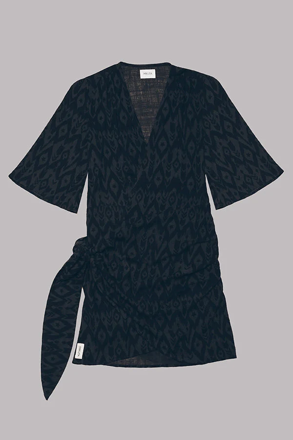 The Printed Black Wrap Dress - Image 9