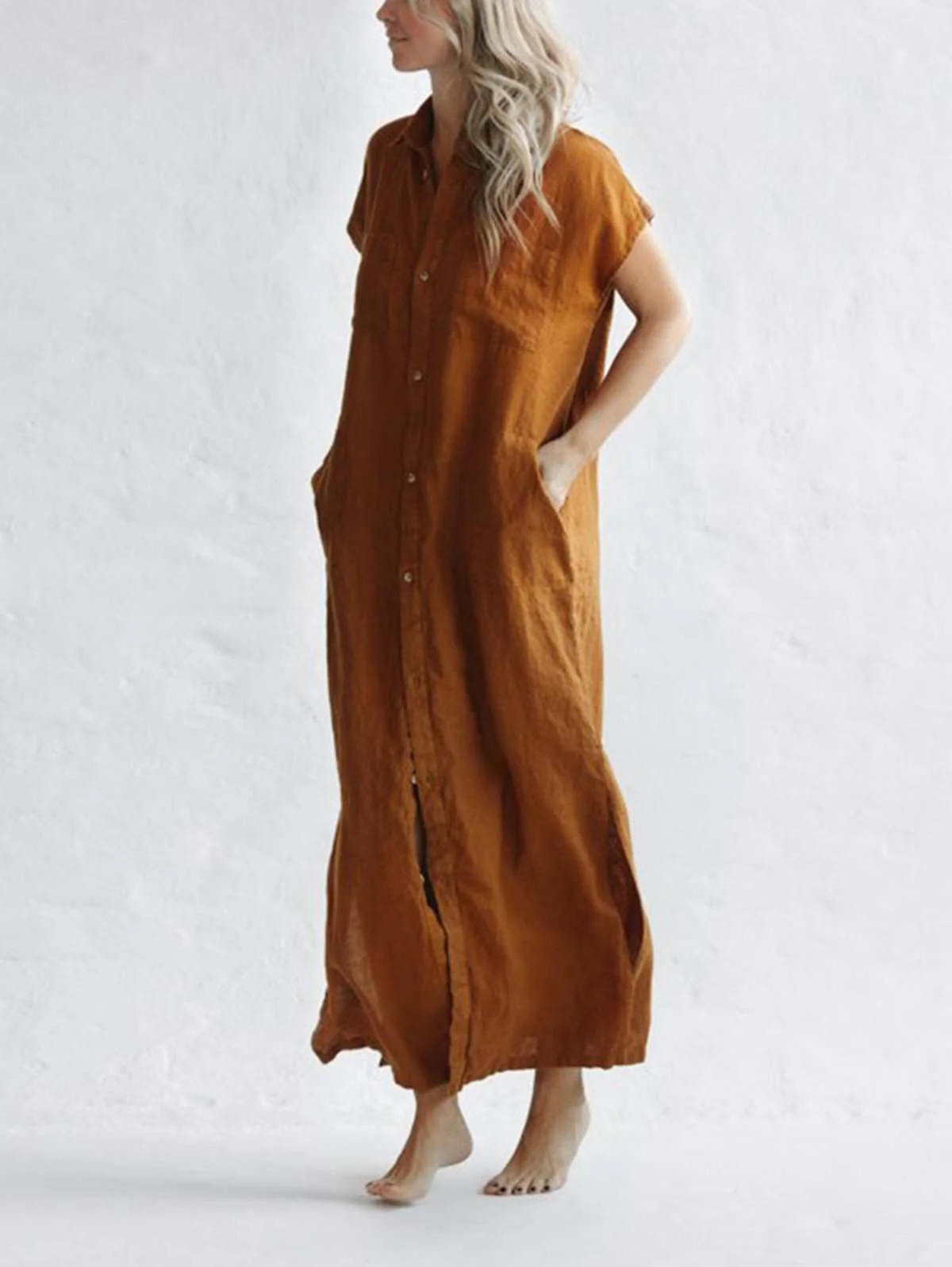 *Minimalism Sleeveless Linen Shirt Dress - Image 3