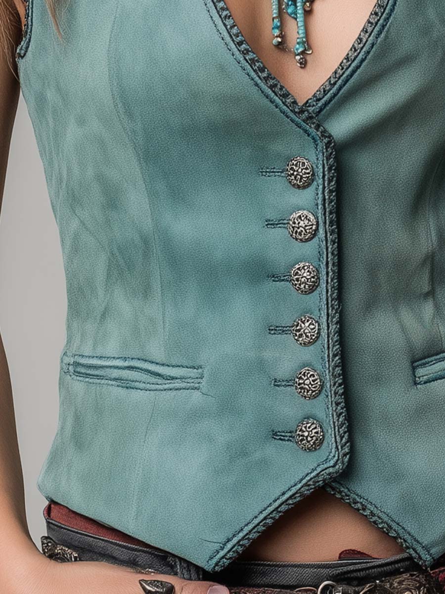 Mint Green Microsuede Bohemian Fitted Vest - Image 3
