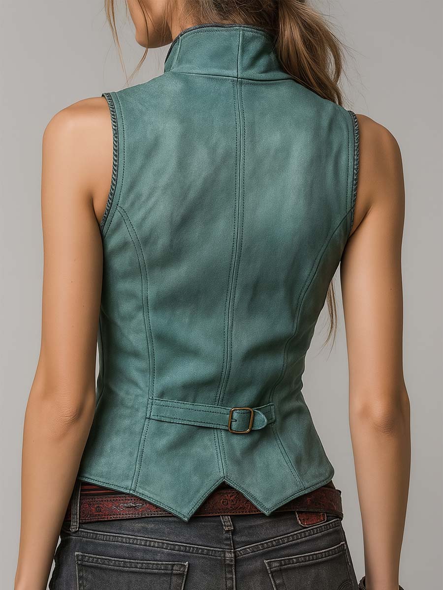 Mint Green Microsuede Bohemian Fitted Vest - Image 6