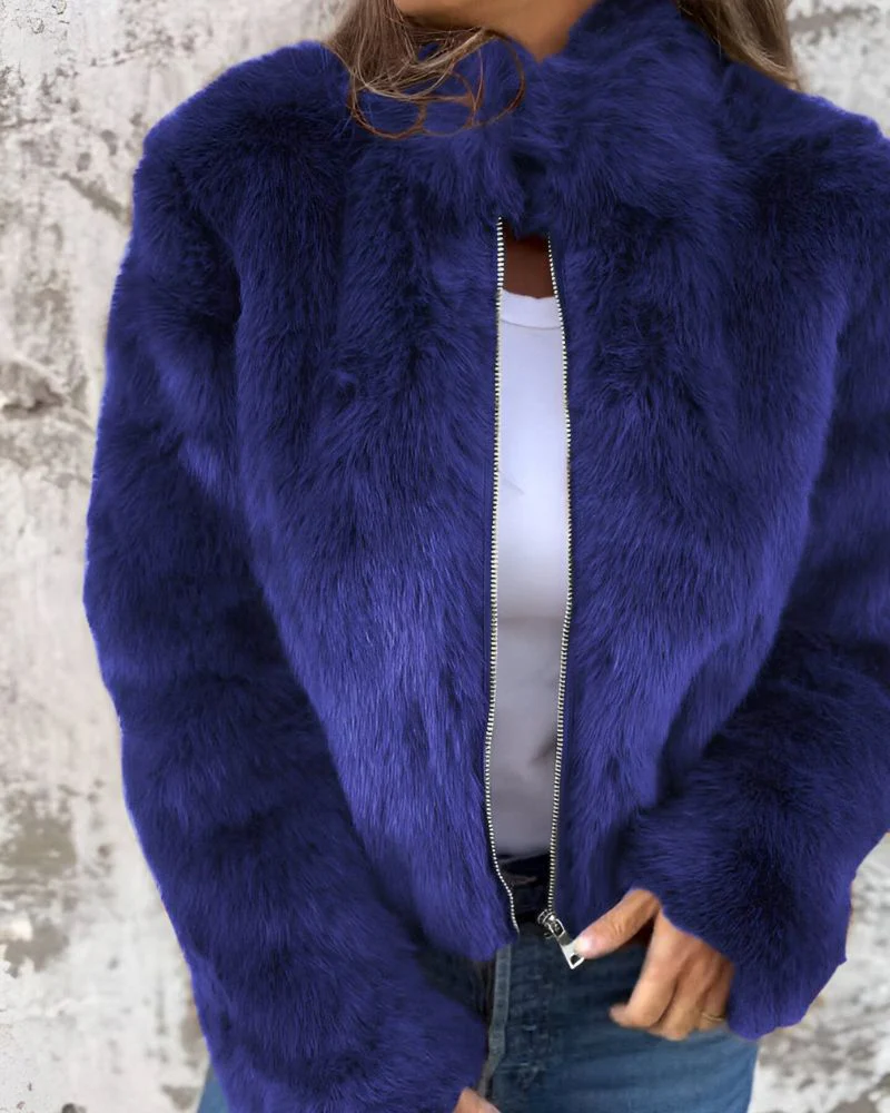 MIONA - High Collar Zipper Fluffy Jacket - Image 5