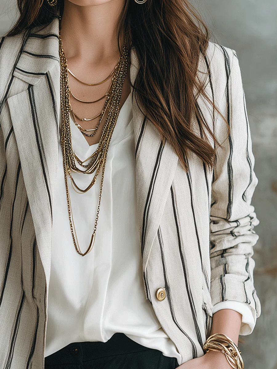 Modern Chic Pinstripe Lightweight Blazer Jacket - Image 2