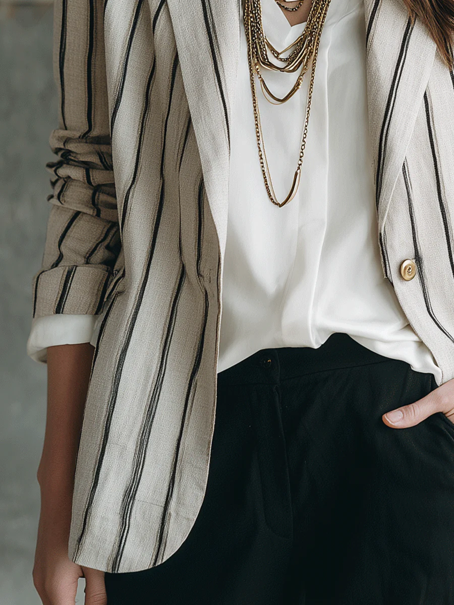 Modern Chic Pinstripe Lightweight Blazer Jacket - Image 3