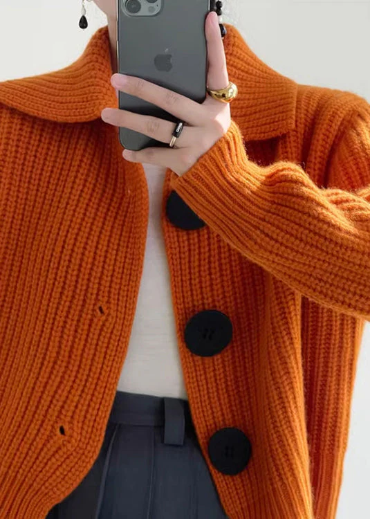 Modern Orange Peter Pan Collar Button Down Knit Cardigan Winter - Image 2