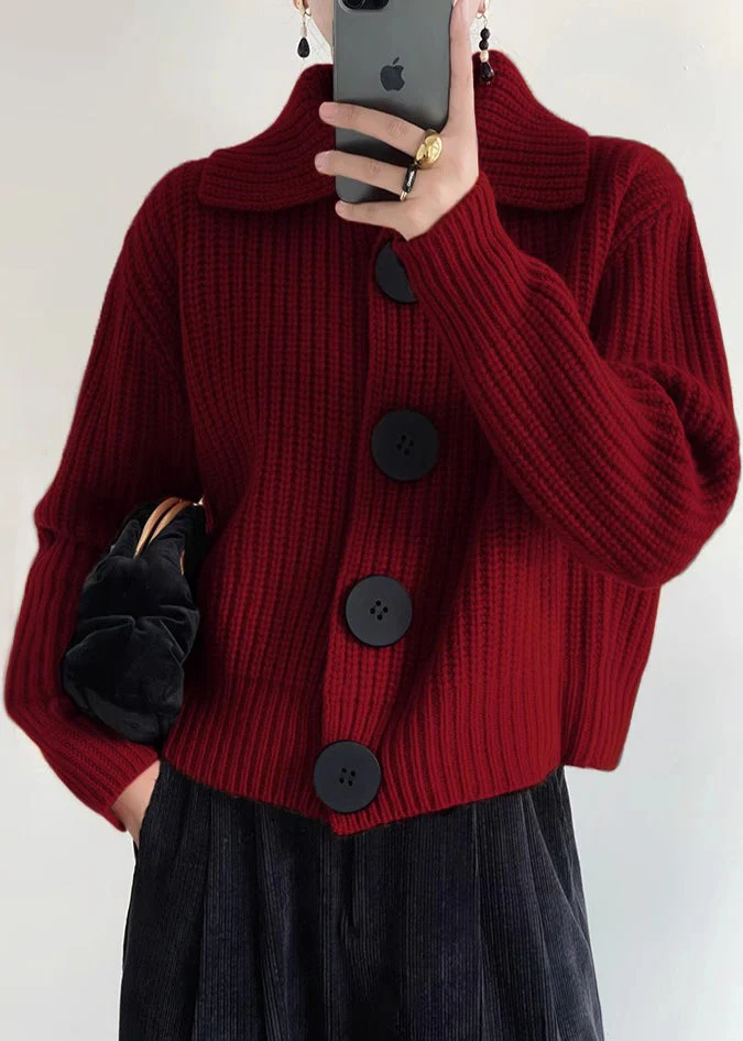 Modern Orange Peter Pan Collar Button Down Knit Cardigan Winter - Image 4