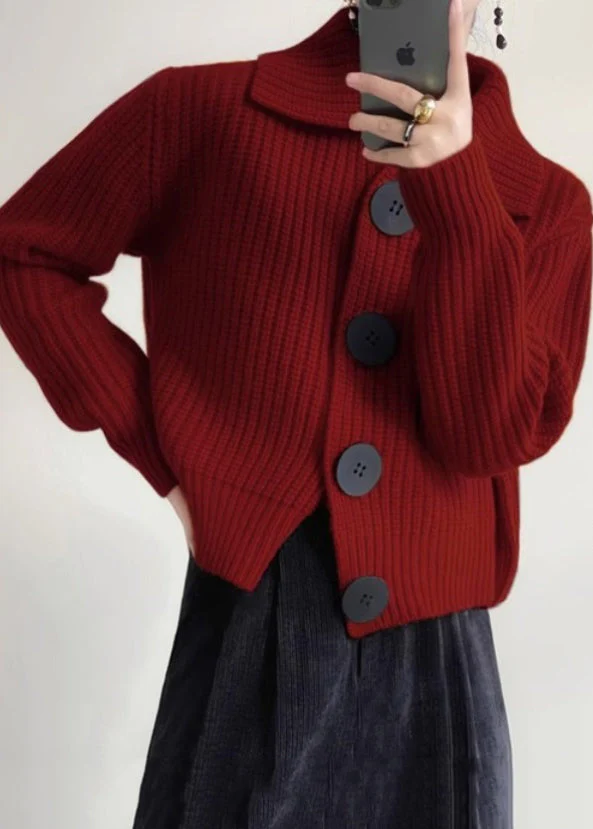 Modern Orange Peter Pan Collar Button Down Knit Cardigan Winter - Image 5